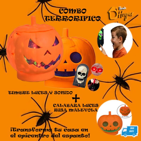 Calabaza Decorativa con Luz + Timbre Halloween con Luz y Sonido